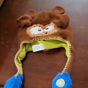 Brown Bear Themed Knit Hat with Blue Accents Kifs Hat Flipeez